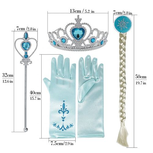  Tacobear 4PCS Frozen Princess Elsa Dress up Accessories Gift Set for Princess Cosplay Birthday Party Tiara Crown Wig Wand Gloves Blue
