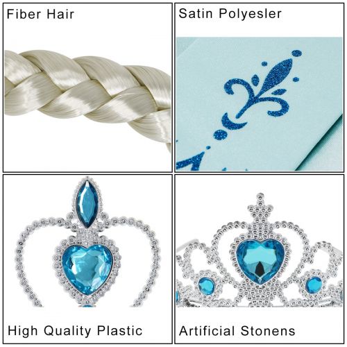  Tacobear 4PCS Frozen Princess Elsa Dress up Accessories Gift Set for Princess Cosplay Birthday Party Tiara Crown Wig Wand Gloves Blue