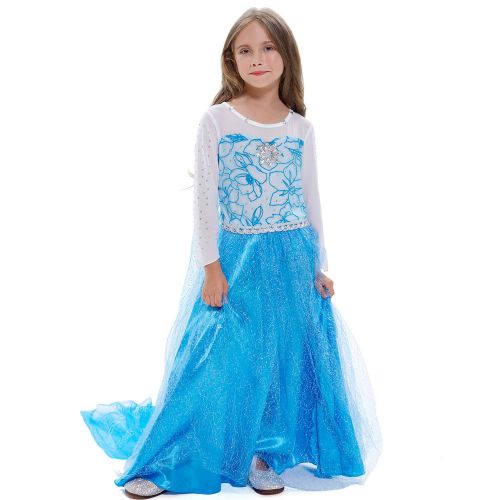  Tacobear Princess Elsa Costume Dress Up Snow Queen Party Cosplay Dress for Toddler Girls