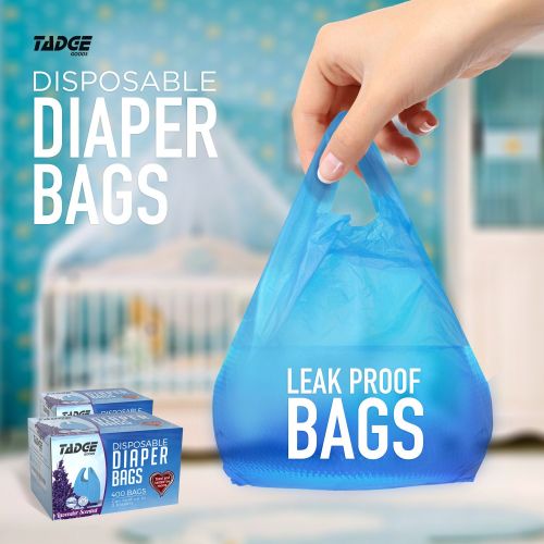  [아마존베스트]Tadge Goods Baby Disposable Diaper Bags  100% Biodegradable Diaper Sacks with Lavender Scent & Added Baking Soda to Absorb Odors - 400 Count (Blue)