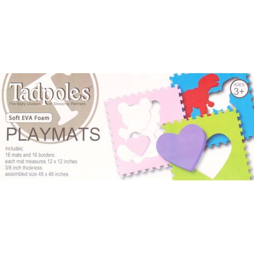  Tadpoles Baby Play Mat, Kids Puzzle Exercise Play Mat  Soft EVA Foam Interlocking Floor Tiles, Cushioned Childrens Play Mat, 16pc, Dino, Multi/Primary, 50x50