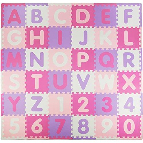  [아마존베스트]Tadpoles Soft EVA Foam 36 Piece ABC Playmat Set, Pink/Purple, 74x 74 (36 Sq Feet)