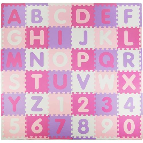  [아마존베스트]Tadpoles Soft EVA Foam 36 Piece ABC Playmat Set, Pink/Purple, 74x 74 (36 Sq Feet)