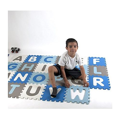  [아마존베스트]Tadpoles Soft EVA Foam 36 Piece ABC Playmat Set, Blue/Grey, 74x 74 (36 Sq Feet)