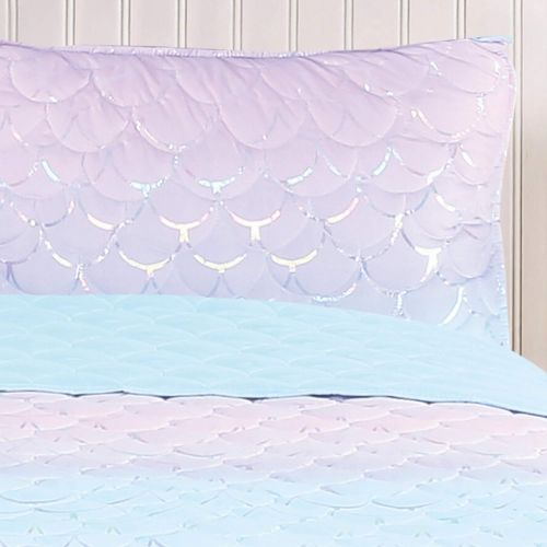  [아마존베스트]Tadpoles Girls Mermaid Pattern Quilt Set, Twin Size, Iridescent Metallic (MERMETQLTT)