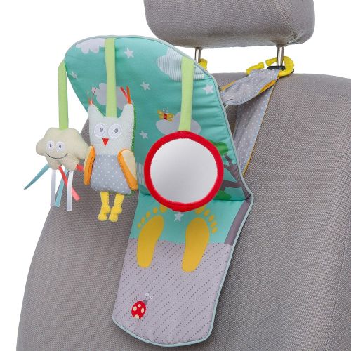  Taf Toys Play & Kick Car Seat Toy | Baby’s Activity & Entertaining Center, for Easier Drive and Easier Parenting, Soft Colors to Keep Baby Calm, Lights & Musical, Baby Safe Mirror,