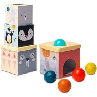Taf Toys Toddlers Object Permanence Ball Drop Stacker, Made of Strong & Durable Cardboard Box & Plastic Cover Perfect Developmental Toy for Tummy-Time