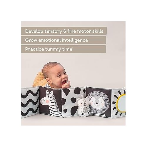  Taf Toys Newborn Soft Activity Book Black & White High Contrast Baby Book Infant Sensory Toys Tummy Time Soft Cloth Books for Babies Textured Fabric Crinkling Shapes Patterns 0-12 Months Newborn Toys