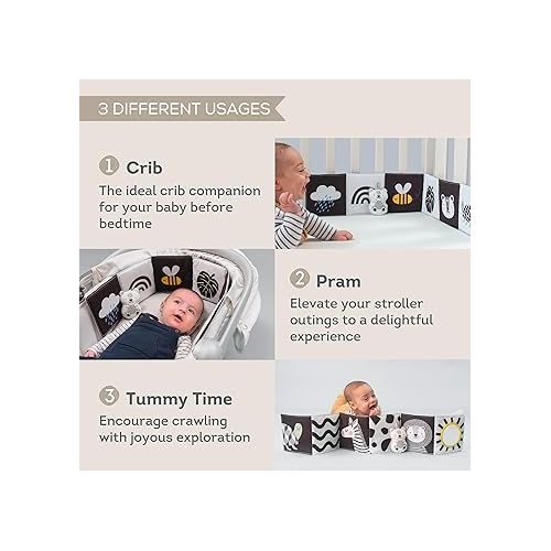  Taf Toys Newborn Soft Activity Book Black & White High Contrast Baby Book Infant Sensory Toys Tummy Time Soft Cloth Books for Babies Textured Fabric Crinkling Shapes Patterns 0-12 Months Newborn Toys
