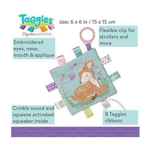  Taggies Soothing Sensory Crinkle Me Toy with Baby Paper and Squeaker, Flora Fawn, 6.5 x 6.5-Inches