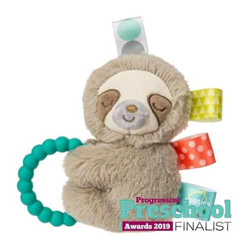  Taggies Sensory Stuffed Animal Soft Rattle with Teether Ring, Molasses Sloth
