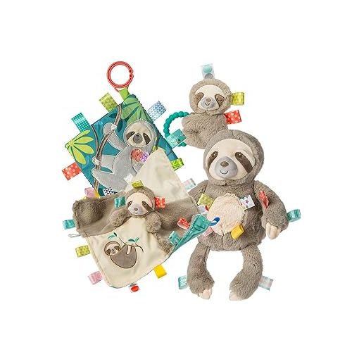  Taggies Sensory Stuffed Animal Soft Rattle with Teether Ring, Molasses Sloth