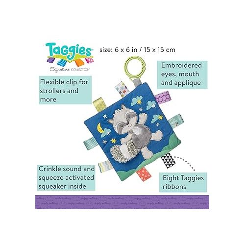  Taggies Soothing Sensory Crinkle Me Toy with Baby Paper and Squeaker, Harley Raccoon, 6.5 x 6.5-Inches