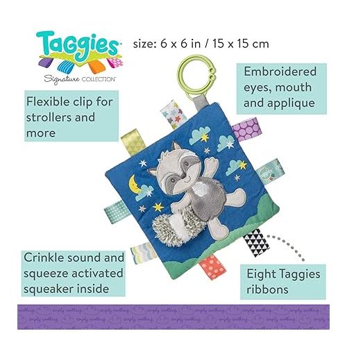  Taggies Soothing Sensory Crinkle Me Toy with Baby Paper and Squeaker, Harley Raccoon, 6.5 x 6.5-Inches