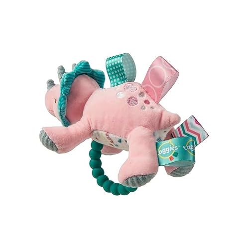  Soft Baby Rattle with Soothing Teether Ring and Sensory Tags, 6-Inches, Aroar-a-saurus Dinosaur