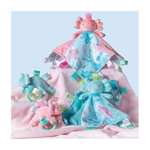  Taggies Stuffed Animal Lovey Security Blanket with Sensory Tags, 13 x 13-Inches, Fizzy Aqua Axolotl