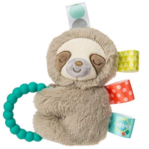  Visit the Taggies Store Taggies Sensory Stuffed Animal Soft Rattle with Teether Ring, Molasses Sloth