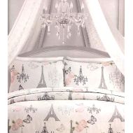 Tahari Home Girls Parisian Twin All Season Comforter Set Featuring Eiffel Tower and Spring Blooms