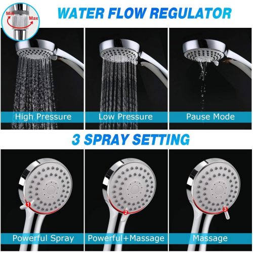  Taiker Shower Head, High Pressure 8 Rainfall Stainless Steel Shower Head/Handheld Combo with 60 Hose Anti-leak Shower Head with Holder, Flow Regulator, Chrome, 4 Shower Hooks