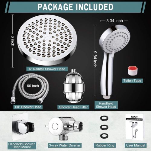  Taiker Filtered Shower Head, High Pressure Rainfall Shower Head/Handheld Shower Filter Combo, Luxury Modern Chrome Plated with 60 Hose Anti-leak with Holder