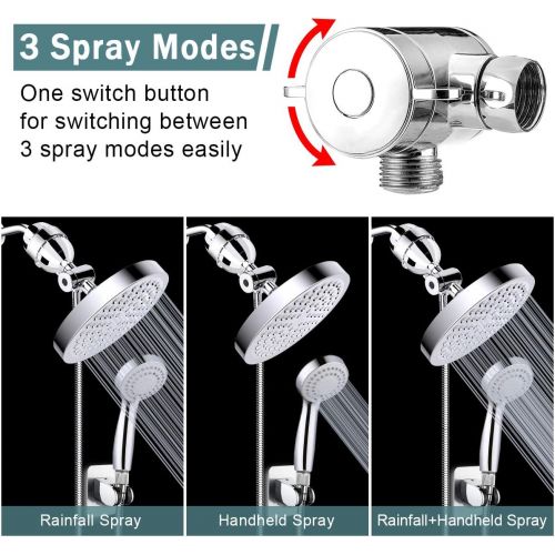  Taiker Filtered Shower Head, High Pressure Rainfall Shower Head/Handheld Shower Filter Combo, Luxury Modern Chrome Plated with 60 Hose Anti-leak with Holder