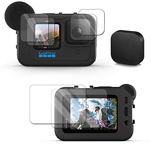  Taisioner Screen Protector for GoPro Hero 10 Black Hero 9 Black Fit Media Mod Ultra Tempered Glass Protective Foils with Lens Cover Accessories Kit