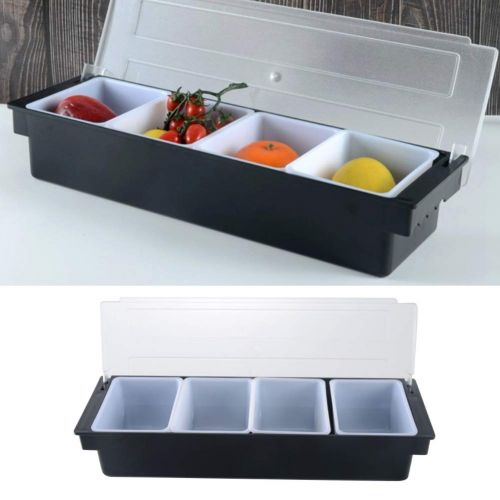  Talent_Star Fruit Food Storage Containers, 4/5/6 Compartment Divided Fridge Organizer Case with Removable Drain Plate, Tray to Keep Fruits, Vegetables, Meat, Fish etc 4 Compartment