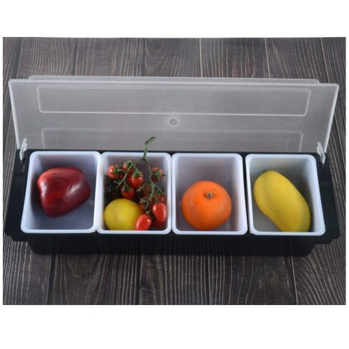  Talent_Star Fruit Food Storage Containers, 4/5/6 Compartment Divided Fridge Organizer Case with Removable Drain Plate, Tray to Keep Fruits, Vegetables, Meat, Fish etc 4 Compartment