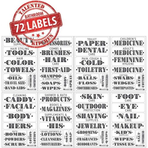  Talented Kitchen Farmhouse Bathroom Beauty Organization Labels  72 Bathroom & Makeup Organization Preprinted Sticker. Water Resistant, Canister Labels. Jar Decals Bath Storage (Se
