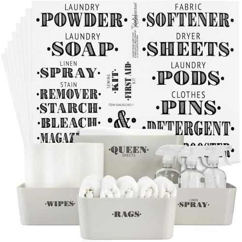  Talented Kitchen 138 Laundry Room Labels, Linen Closet & Office Organization Labels. Farmhouse, Printed Stickers. Water Resistant, Canister Bin Labels to Declutter Spaces (Laundry