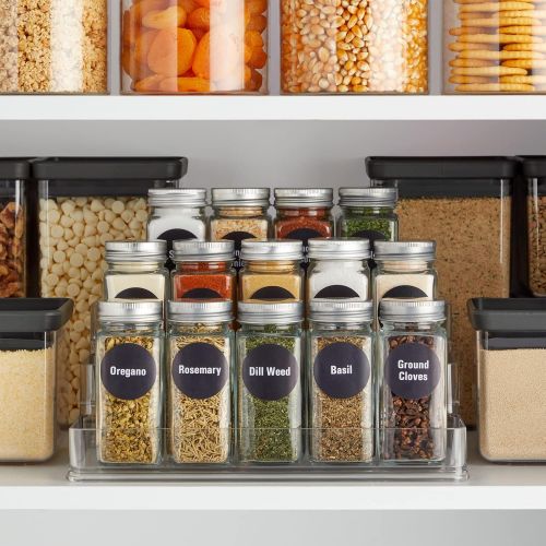  Talented Kitchen 14 Empty 4 oz Square Glass Spice Jars with Lids + Clear Minimalist Spice Labels in 2 Preprinted Chalkboard Styles, Pour/Sift & Coarse Shakers with Airtight Caps, C