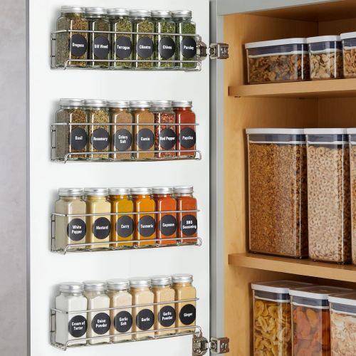  Talented Kitchen 4 Wall Mount Stainless Steel Spice Racks with 24 Empty Square Spice Jars with Lids 4 oz & Clear Minimalist Spice Labels in 2 Prints by Talented Kitchen, Complete O