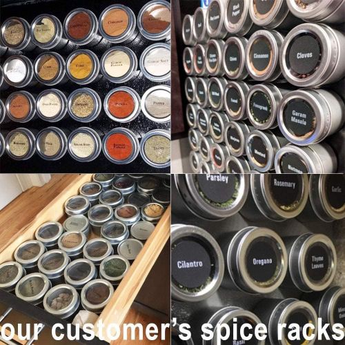  Talented Kitchen Set of 12 Magnetic Spice Tins with 12 Window-Top Sift and Pour Lids, 269 Preprinted Seasoning Label Stickers in 2 Styles for 3 oz Herb Jars