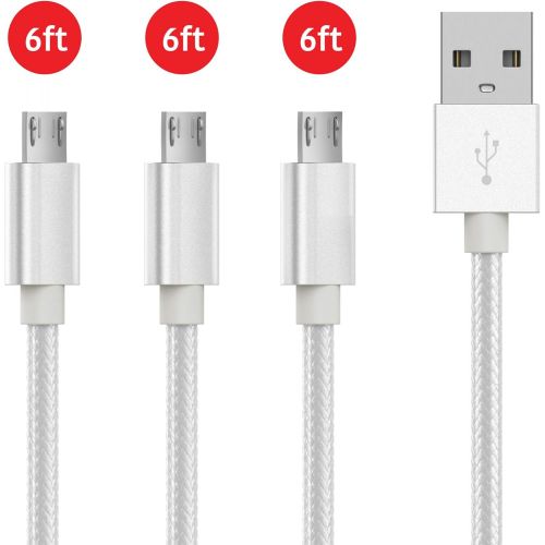  Micro USB Cable 6ft (3 Pack) by TalkWorks | Braided Heavy Duty Android Phone Charger Cord | Fast Data Charging Cable | Samsung Galaxy S6 / S7, Fire Tablet, Kindle, PS4, Bluetooth S