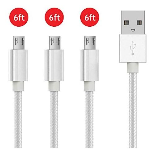  Micro USB Cable 6ft (3 Pack) by TalkWorks | Braided Heavy Duty Android Phone Charger Cord | Fast Data Charging Cable | Samsung Galaxy S6 / S7, Fire Tablet, Kindle, PS4, Bluetooth S