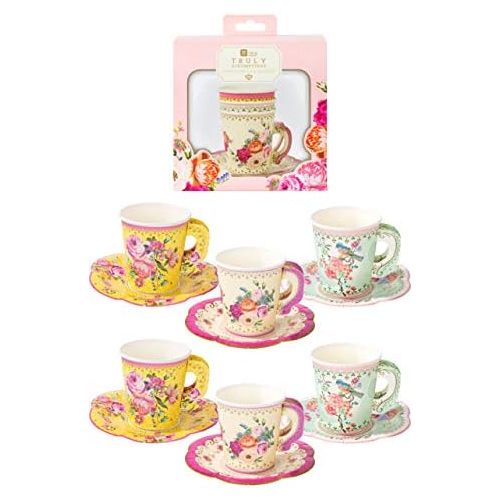  Talking Tables TS6-CUPSET-VINTAGE Truly Scrumptious Mixed Vintage Designs 12Pk Cup With Handle & Saucers Set Papier mehrfarbig