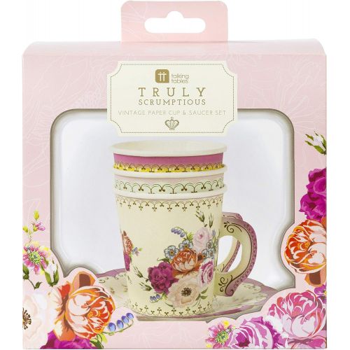  Talking Tables TS6-CUPSET-VINTAGE Truly Scrumptious Mixed Vintage Designs 12Pk Cup With Handle & Saucers Set Papier mehrfarbig