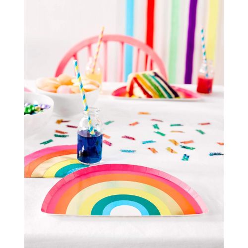  Talking Tables RAIN Happy Birthday Rainbow Shaped Plate, With Foil (12Pk), Papier, Gold and Mixed Colors