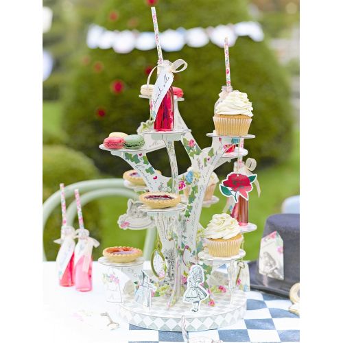  Talking Tables Truly Alice in Wonderland; Happchenstand fuer Teekranzchen, Hochzeiten und Geburtstagspartys, Verrueckte Hutmacher-Party, Bunt, Hoehe 59 cm; Durchmesser 24 cm