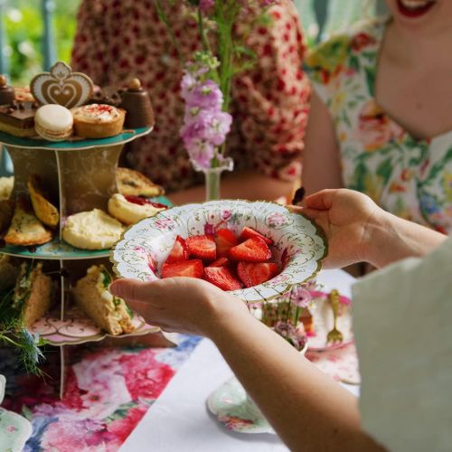  Talking Tables Truly Scrumptious Vintage Floral Paper Bowls in 2 Designs for a Tea Party or Birthday, Blue/Pink (24 Pack)