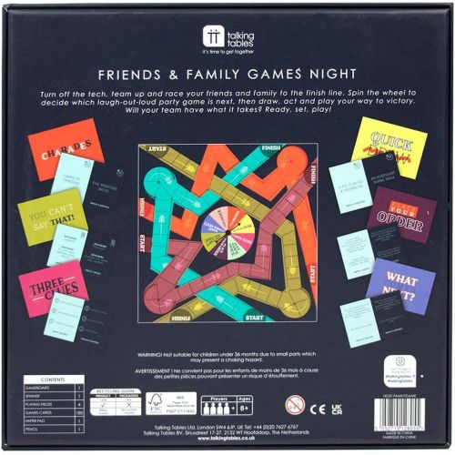  Talking Tables Friends & Family Game Night 6 Classic Party Games Including Charades, Quick Draw and Three Clues Acting, Singing, Drawing and General Knowledge Questions for Kids, A