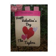 TallahatchieDesigns Valentines Day Garden Flag- Burlap Heart Flag-Personalized Valentine Garden Flag-Heart Flag-Custom Garden Flags-Happy Valentines Day Flags