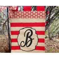 TallahatchieDesigns Personalized Stripe Garden Flag ,Red Stripe Flag, Initial Garden Flag, Spring Garden Flag, Personalized Burlap Flags, Valentine Gift