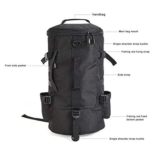  [아마존베스트]talogca Fishing Backpack, Large Waterproof Cylindrical Fishing Backpack, Fishing Rod Storage Shoulder Bag with 2 Pockets for Outdoor Fishing and Travel, Black