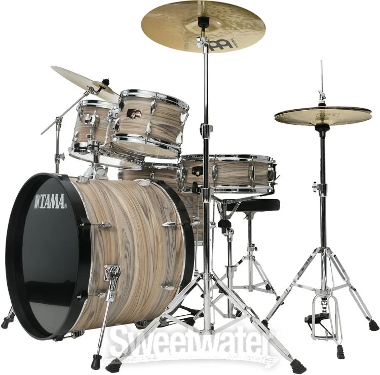  Tama Imperialstar IE62C 6-piece Complete Drum Set with Snare Drum and Meinl Cymbals - Natural Zebrawood Wrap