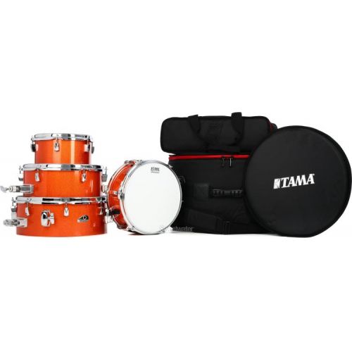  Tama Cocktail Jam CJB46 4-piece Shell Pack with Snare Drum - Bright Orange Sparkle Demo