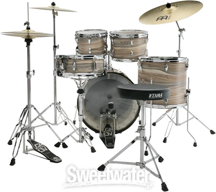  Tama Imperialstar IE50C 5-piece Complete Drum Set with Snare Drum and Meinl Cymbals - Natural Zebrawood Wrap