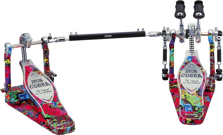  Tama 50th-anniversary Limited Iron Cobra Power Glide Double Kick Pedal - Marble Psychedelic Rainbow