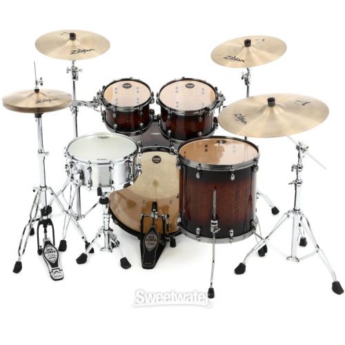  Tama Starclassic Maple ME42TZUS 4-piece Shell Pack - Tobacco Sunburst Movingui - Smoked Black Nickel Hardware