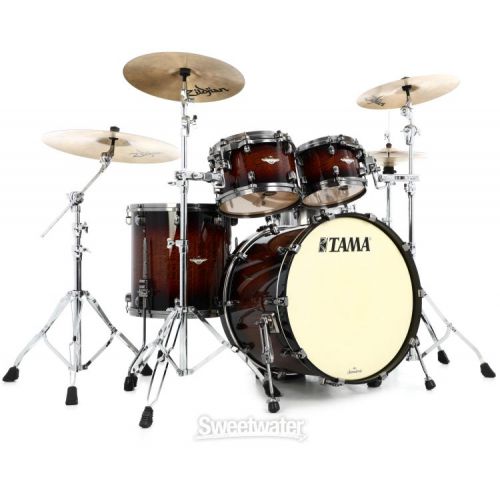  Tama Starclassic Maple ME42TZUS 4-piece Shell Pack - Tobacco Sunburst Movingui - Smoked Black Nickel Hardware